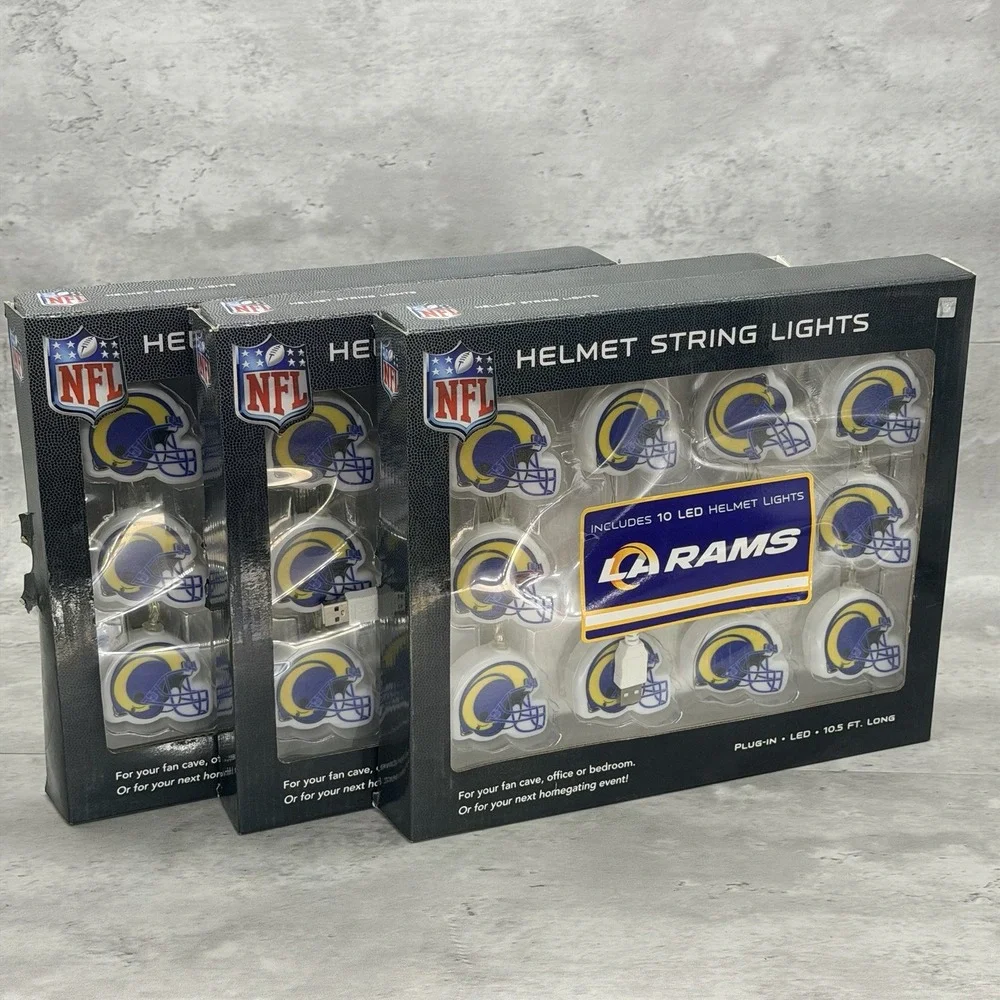 NFL Los Angeles Rams LED Helmet String Lights 10.5 Ft 10 Count Plug-In Lot Of 3